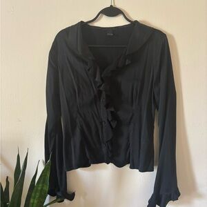 Vintage Elegant Black Ruffle Blouse 100%silk